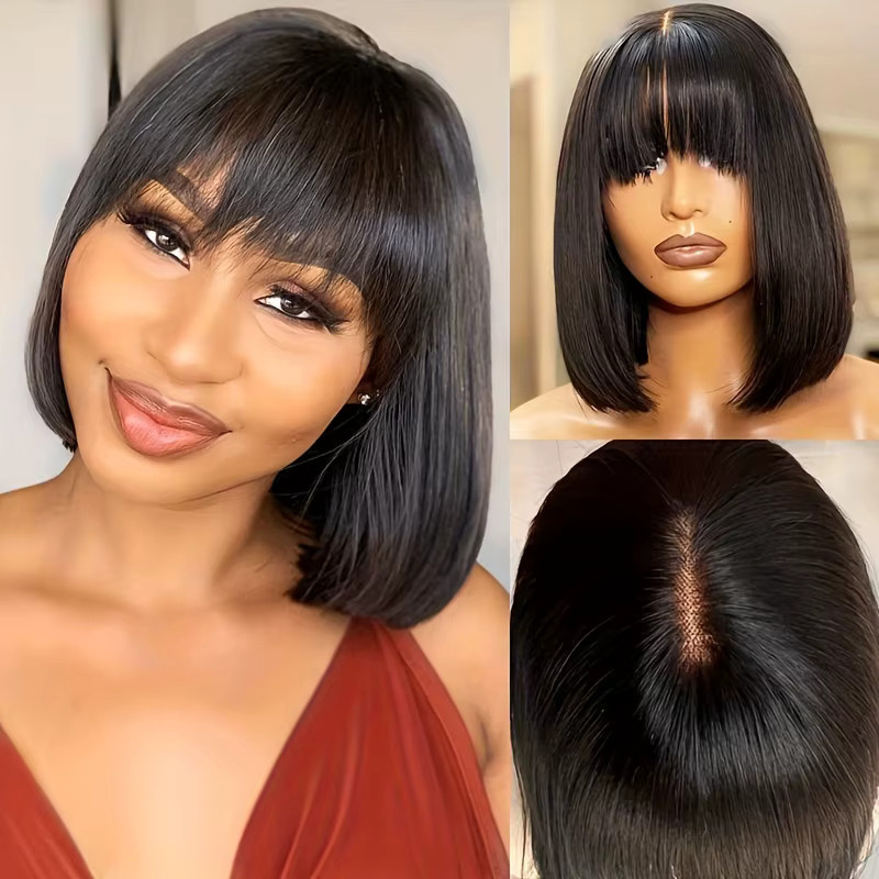 Silkwave Bob-Perücke mit Pony, glattes brasilianisches Remy-Echthaar, 3x1 Spitze - Bild 3