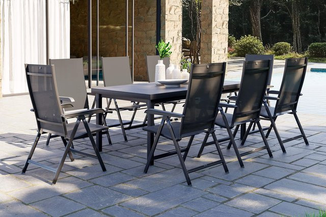 Kettler BasicPlus Garten-Essgruppe für 8 Personen in Anthrazit mit ausziehbarem Tisch aus Aluminium, Textilene und Einscheibensicherheitsglas - Bild 1