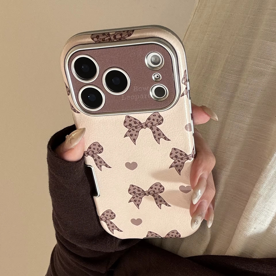 Stoßfeste Leder-Schutzhülle mit Retro-Leopardenmuster und Schleife für iPhone 12 bis 17 Pro Max Plus in Braun und Beige - Bild 2