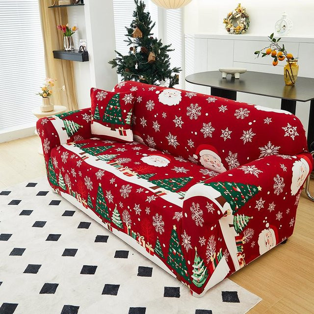 Elastischer Sofabezug mit Weihnachtsgeschenkmuster für 1-Sitzer Sofas, Rot, inklusive Kissenbezug - Bild 1