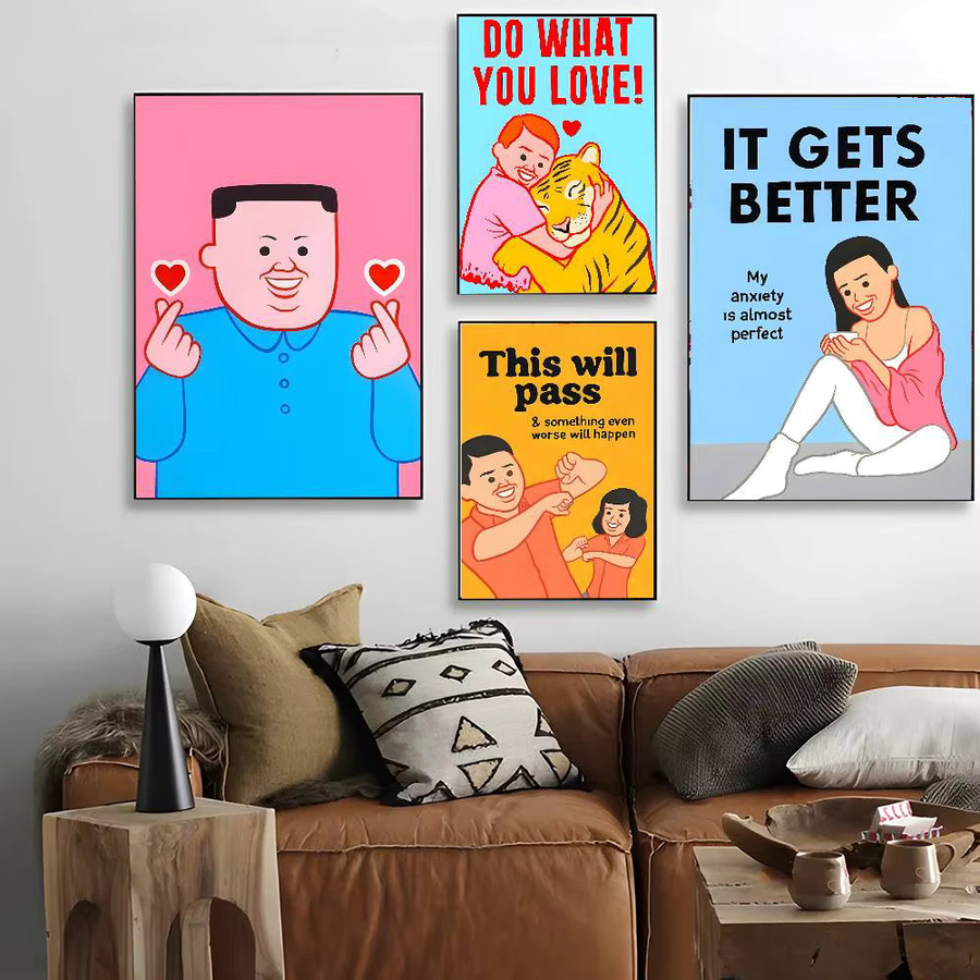 Lustige Posterkunst J-Joan C-Cornella in Multicolor, rechteckiges Wandbild für Wohnzimmer und Schlafzimmer, ohne Rahmen - Bild 5