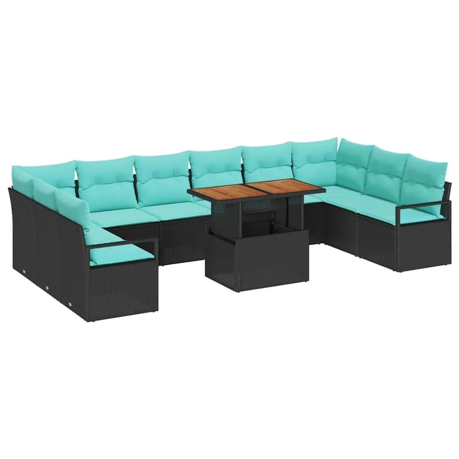 vidaXL Garten Essgruppe aus Poly-Rattan und Akazienholz mit 11 Teilen in Schwarz und Teal - Bild 2