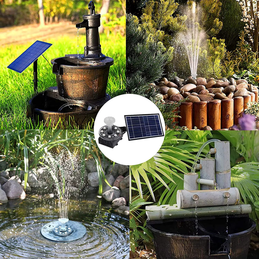 Solar LED Wasserspiel Springbrunnen mit 7W Pumpe und 10 Fontänenstilen für deinen Garten oder Teich - Bild 2