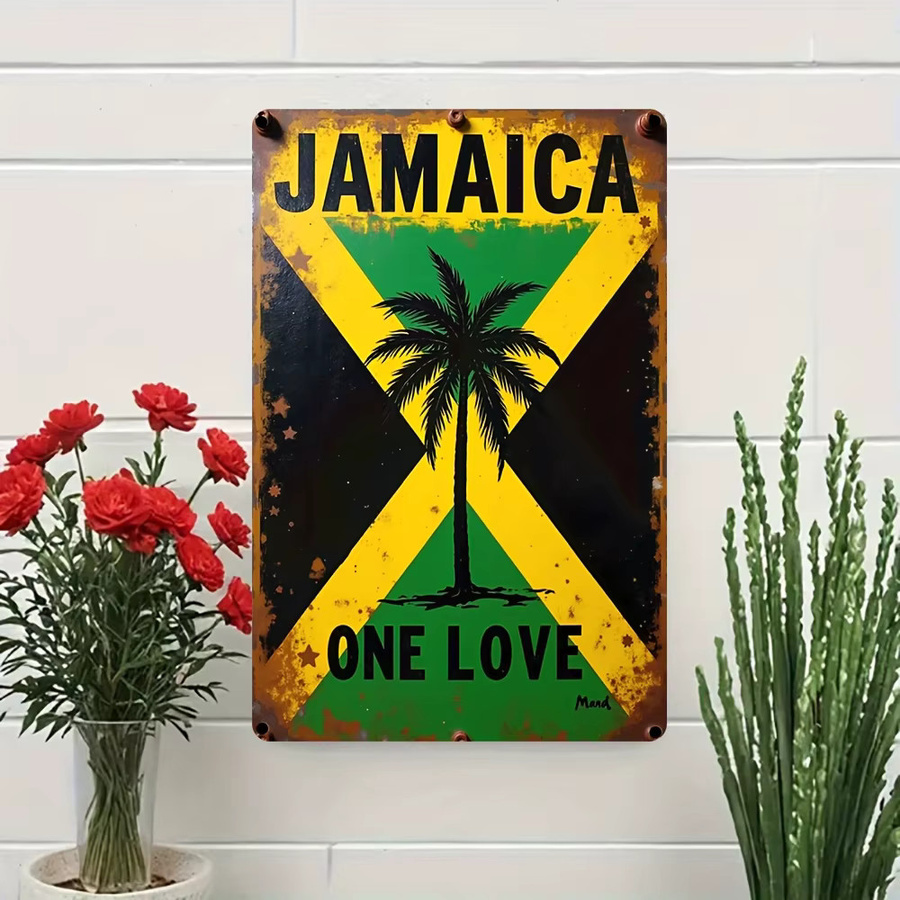Vintage Jamaikanisches One Love Metallschild CIFBUY Retro Rasta Palmen-Dekor Wandkunst, B: 20,32 cm, H: 30,0 cm, Mehrfarbig - Bild 4