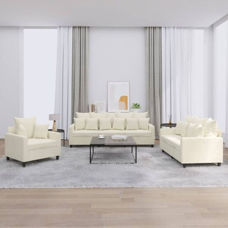 3-tlg. Sofagarnitur vidaxl in Beige aus Samt mit Kissen und Metallgestell im modernen Design - Bild 1