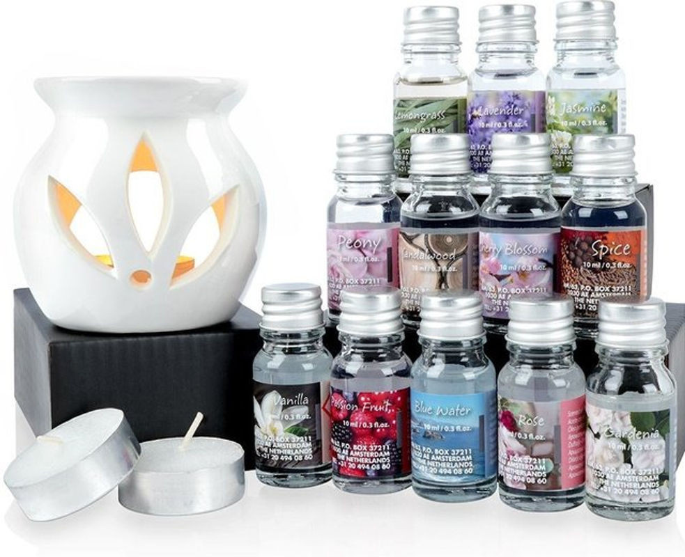 Peragashop Scent Diffuser aus weißer Keramik mit 12 Düften und Teelicht - Bild 1