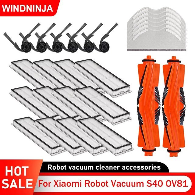 WINDNINJA Reinigungszubehör Set für Xiaomi Roboterstaubsauger S40 OV81 mit Hauptrollenbürste, HEPA-Filter, Wischtuch und Seitenbürste aus Kunststoff - Bild 1