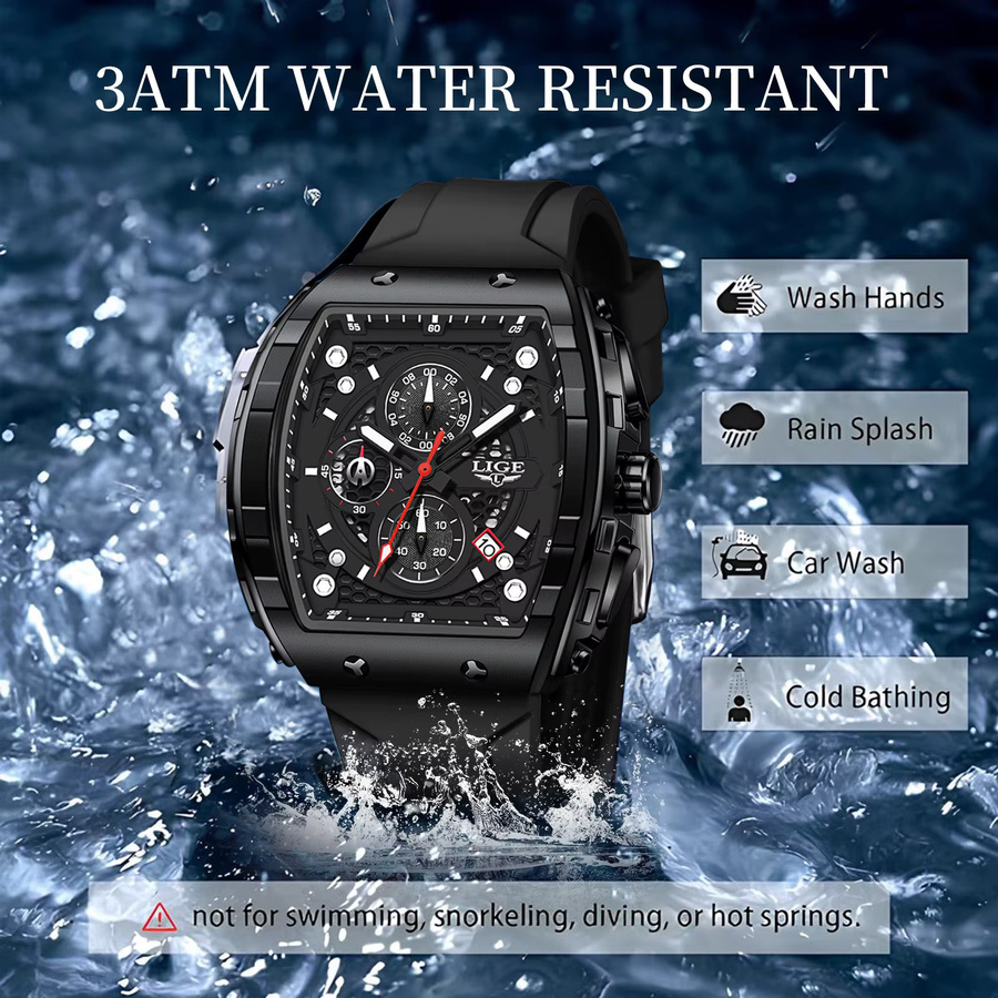 LIGE Armbanduhr Edelstahl, Quarz, Silikon, Weiß, Herren - Bild 3