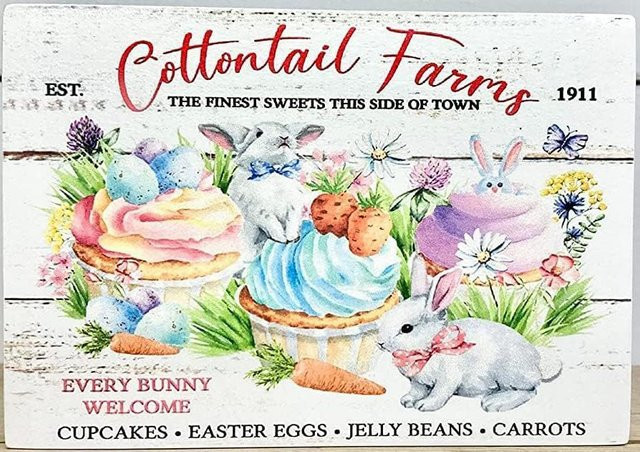 Cottontail Farms Osterhase-Metallschild mit Cupcakes und Sprüchen, Wanddekoration im Bauernhaus-Stil, Mehrfarbig, B/H: 20,0 x 14,0 cm - Bild 1