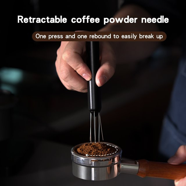 WDT Espresso-Nadelverteiler aus Edelstahl 304 mit Basis und Schrumpfschutz in Schwarz und Beige - Bild 1