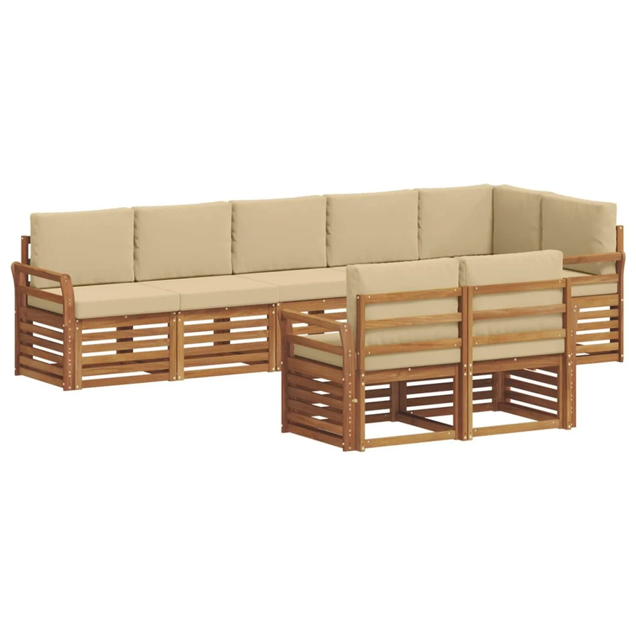 vidaXL Sofagarnitur aus Massivholz Akazie in Natur und Beige, 8-teiliges L-Shape Ecksofa Set mit Polstern und Armlehnen - Bild 2