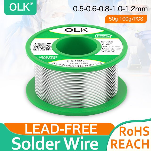 OLK Bleifreier Lötdraht Sn99.3Cu0.7 mit Kolophonium für SMD-Reparaturen, Silber, 50 g - Bild 1