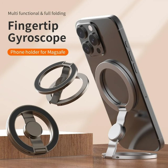ILEPO Fidget Spinner Magnetischer Telefonhalter für MagSafe, Faltbarer Gyroskop-Ring-Griff und Ständer, Grau - Bild 1