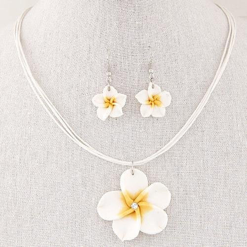 Schmuck-Set Halskette und Ohrringe, Keramik, weiß, Damen - Bild 1
