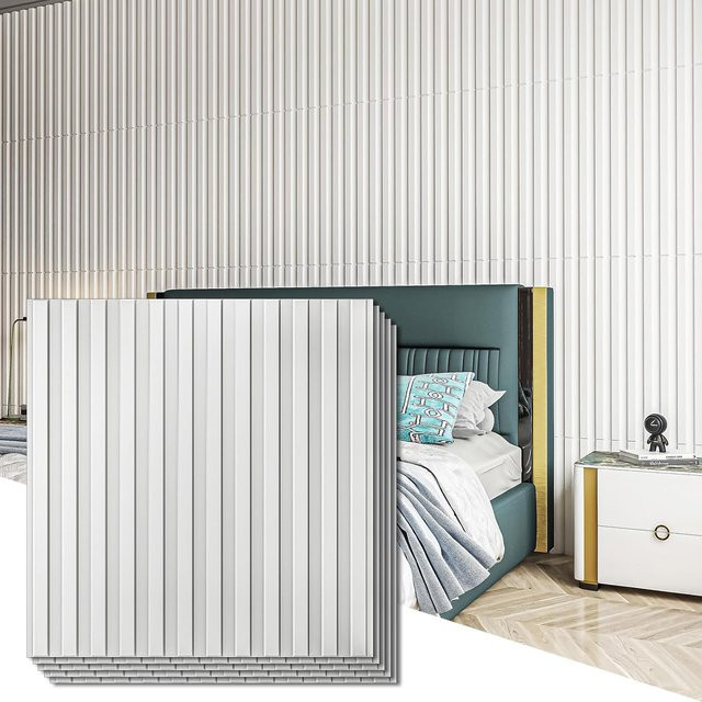 Selbstklebende 3D-Wandpaneele aus PVC in Weiß, 12er-Set, B/H: 50 x 50 cm - Bild 1