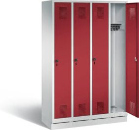 C+P Garderobenschrank Evolo mit 4 Abteilen aus Stahl, Front Rubinrot, Korpus Lichtgrau, H x B x T: 180 x 119 x 50 cm - Bild 1