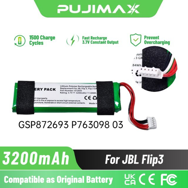 PUJIMAX Wiederaufladbarer Polymer-Lithium-Akku 3200mAh 3,7V für JBL Flip 3 Lautsprecher in Grün - Bild 1