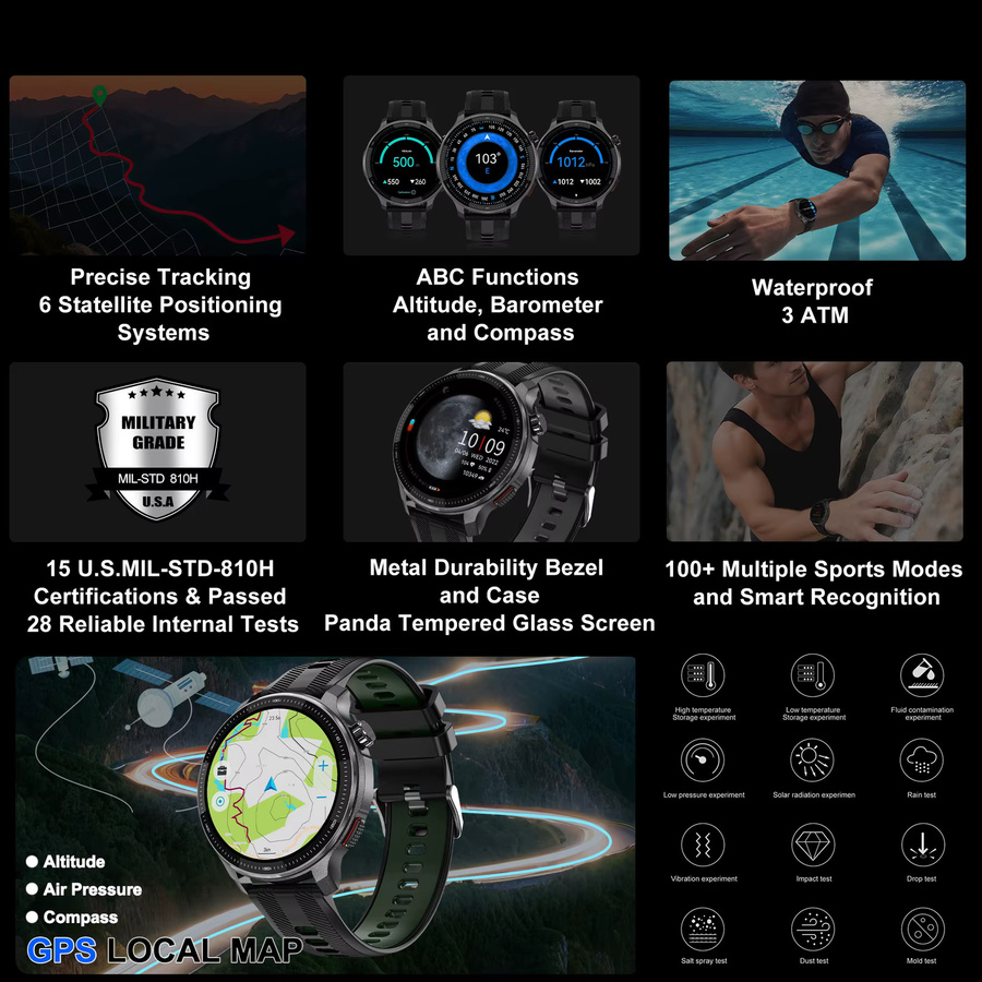 GUHUAVMI Smartwatch, Herren, GPS, Silikon, Orange, Black - Bild 2