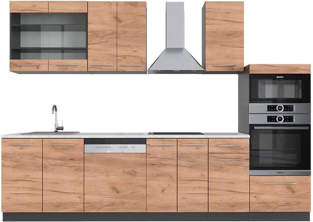 Vicco Fame-Line Küchenzeile Goldkraft Eiche Anthrazit mit Hochschrank Breite: 300 cm - Bild 1