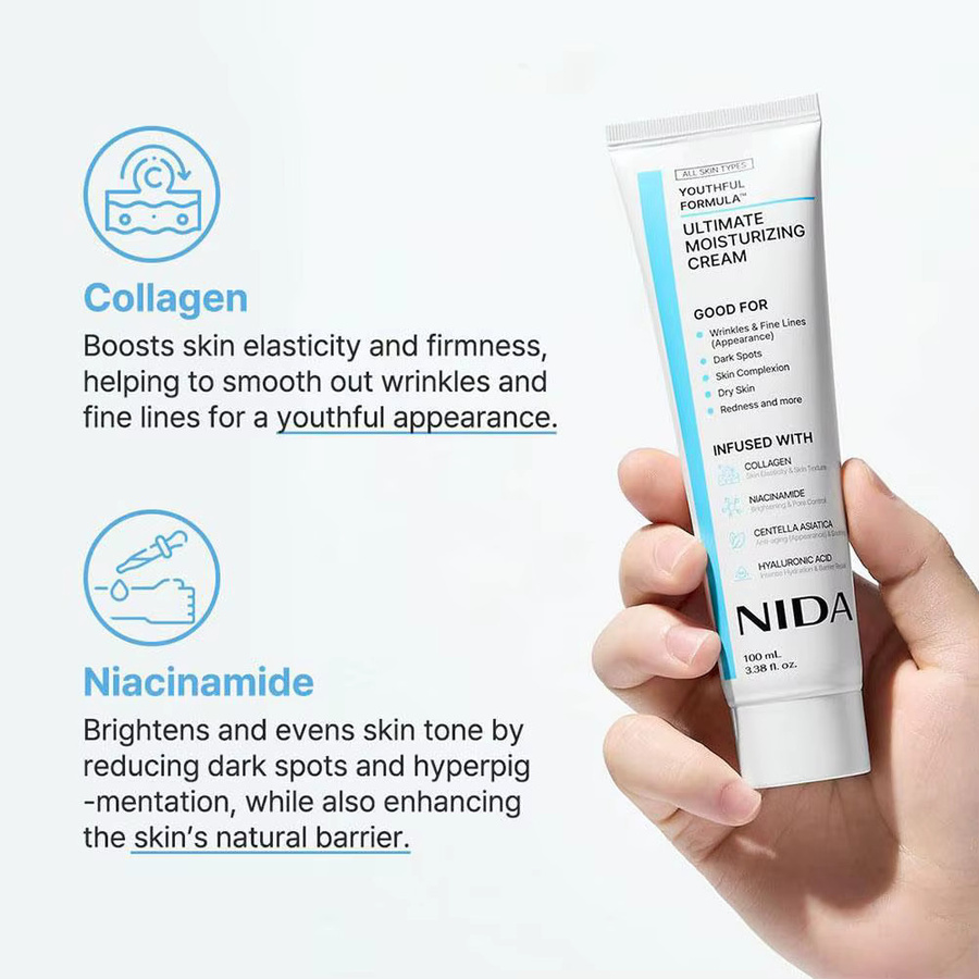 NIDA Feuchtigkeitspflege Gesicht, Creme mit Kollagen, Niacinamid, Centella Asiatica, 100 ml - Bild 2
