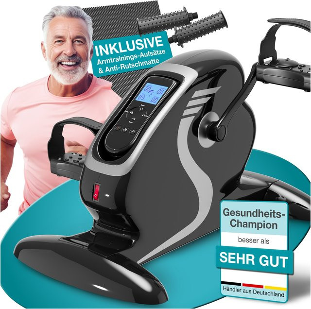 ELONEO 2in1 Arm- und Beintrainer Elektro-Mini-Heimtrainer 3.0 mit Motor, Trainingsdisplay und Massage-Handgriffen, Schwarz - Bild 1