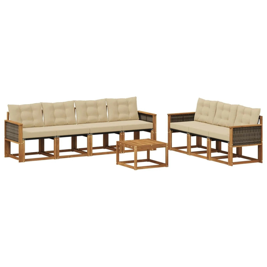 vidaXL Outdoor-Sofagarnitur aus Akazienholz mit 8 Kissen in Natur und Beige - Bild 2