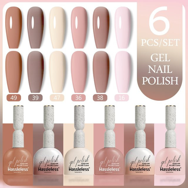 Hassleless Nagellack-Gel-Set, 6 Farben, glänzend - Bild 1