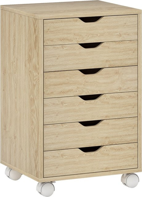 HOMCOM Rollcontainer Schubladenschrank in Eiche, mobiler Aktenschrank mit 6 Schubladen und Druckerablage für Büro und Zuhause - Bild 1