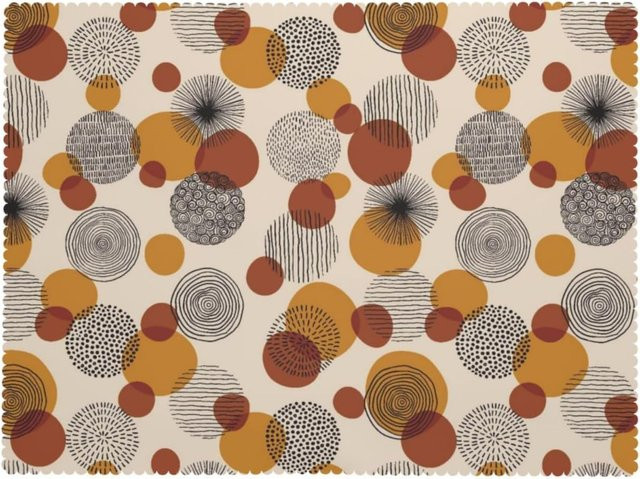 Waschbare Tischdecke von JMG Household Supplies mit modernem Doodle-Kreis-Design und abstrakten geometrischen Formen in Beige, B/T: 140 x 160 cm - Bild 1