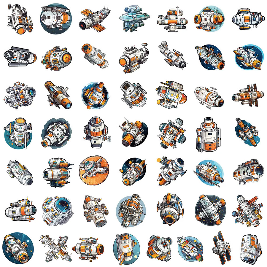 Charile Cartoon-Weltraumstation-Aufkleber, 10-teiliges Set - Bild 3