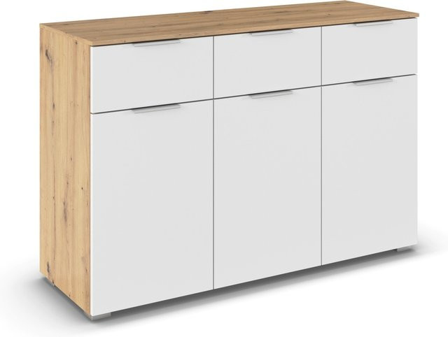 RAUCH Alabama Kommode modern in Weiß und Braun mit 3 Türen und 3 Schubladen B: 120 cm, H: 81 cm, T: 42 cm - Bild 1