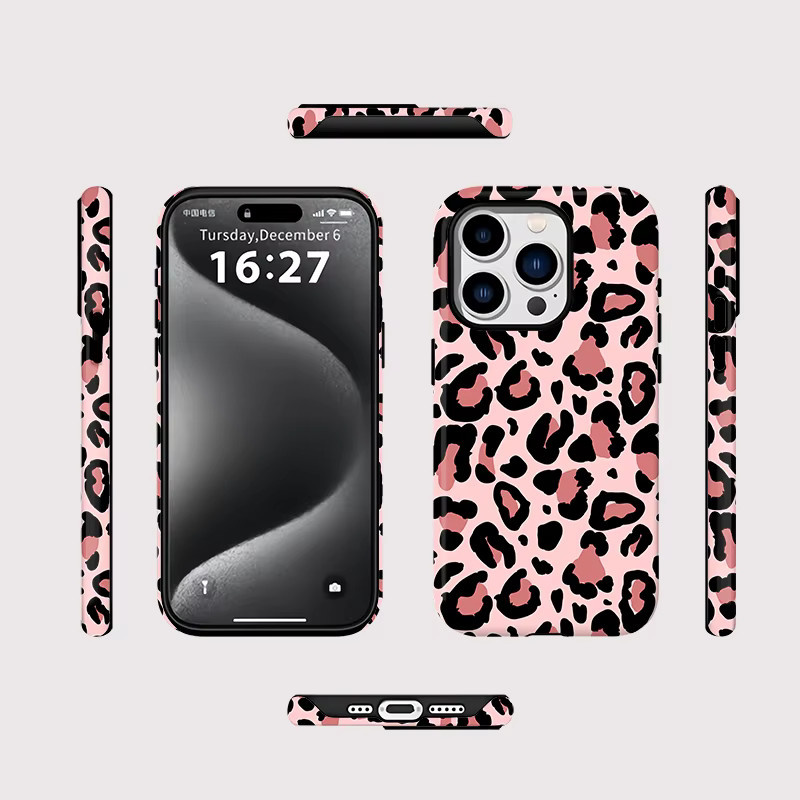 Magnetische iPhone Hülle mit Leopardenmuster und Anti-Sturz-Schutz für Apple iPhone 16 15 14 13 12 11 Pro Max Plus in Pink mit MagSafe Unterstützung - Bild 2
