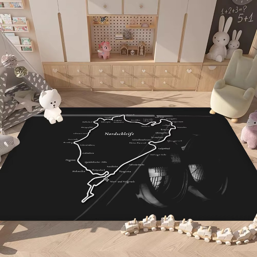 Rutschfeste Bodenmatte Nürburgring Design in Schwarz für Wohnzimmer, Balkon oder Waschküche - Bild 3