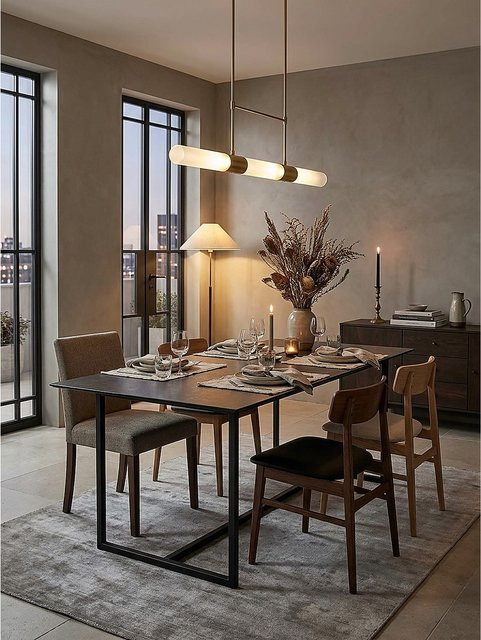 KADIMA DESIGN Esstisch in Rechteckform mit Keramik, Glas und Metall in Schwarz und Marmoroptik, B/T/H: 180 x 90 x 76 cm - Bild 1