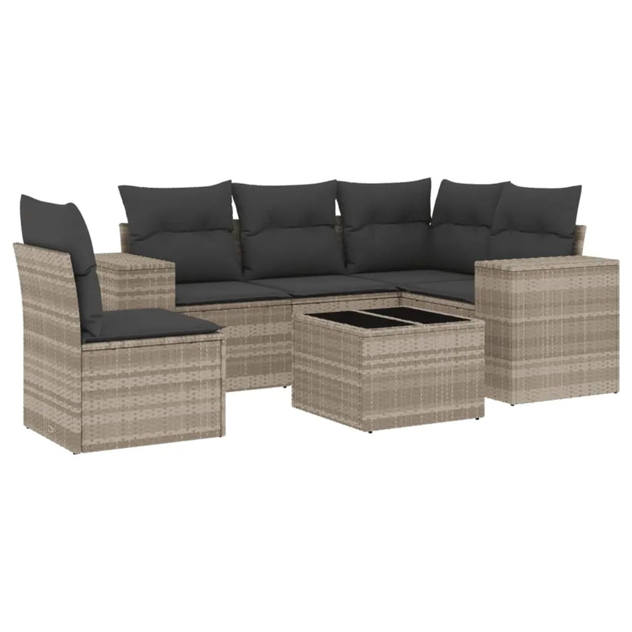 vidaXL 6-teilige Garten-Sofagarnitur in L-Form aus Polyrattan in Hellgrau mit Sitzkissen und Stauraum - Bild 2
