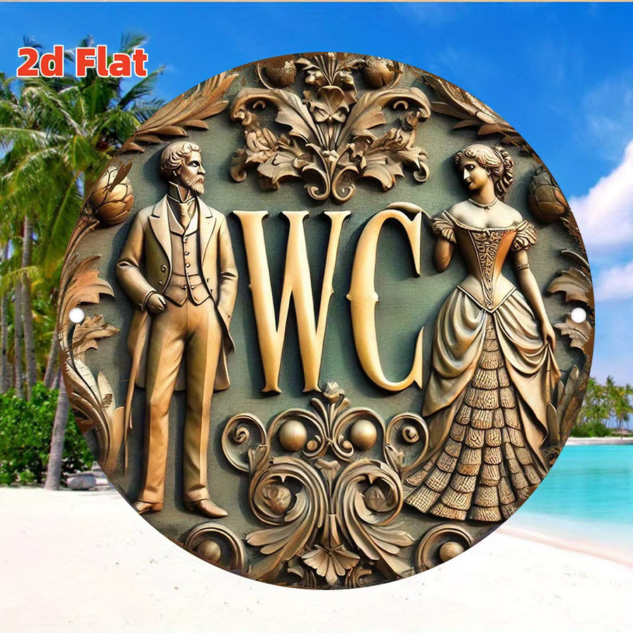 Potdemiel Retro-Toilettenschild aus Aluminium, rundes Wandschild für Damen und Herren in Gold, Durchmesser: 20 cm - Bild 2