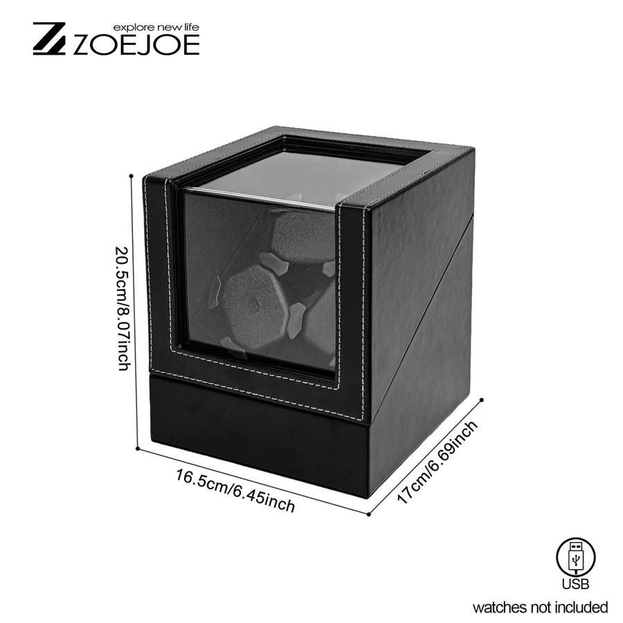 ZOEJOE Automatischer Uhrenbeweger, 3-Slot, PU-Leder, Schwarz, Unisex - Bild 2