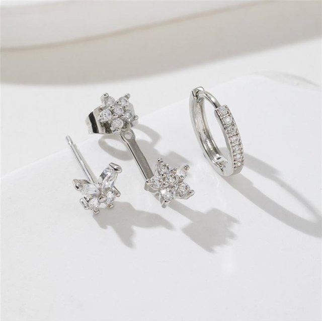Ohrringe Set 3-teilig Edelstahl, Silber, Zirkonia, Damen - Bild 1