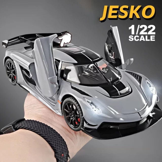 MAKEDA Jesko Super Auto Modell, Sportwagen, Metall, mit Musik, grau - Bild 1