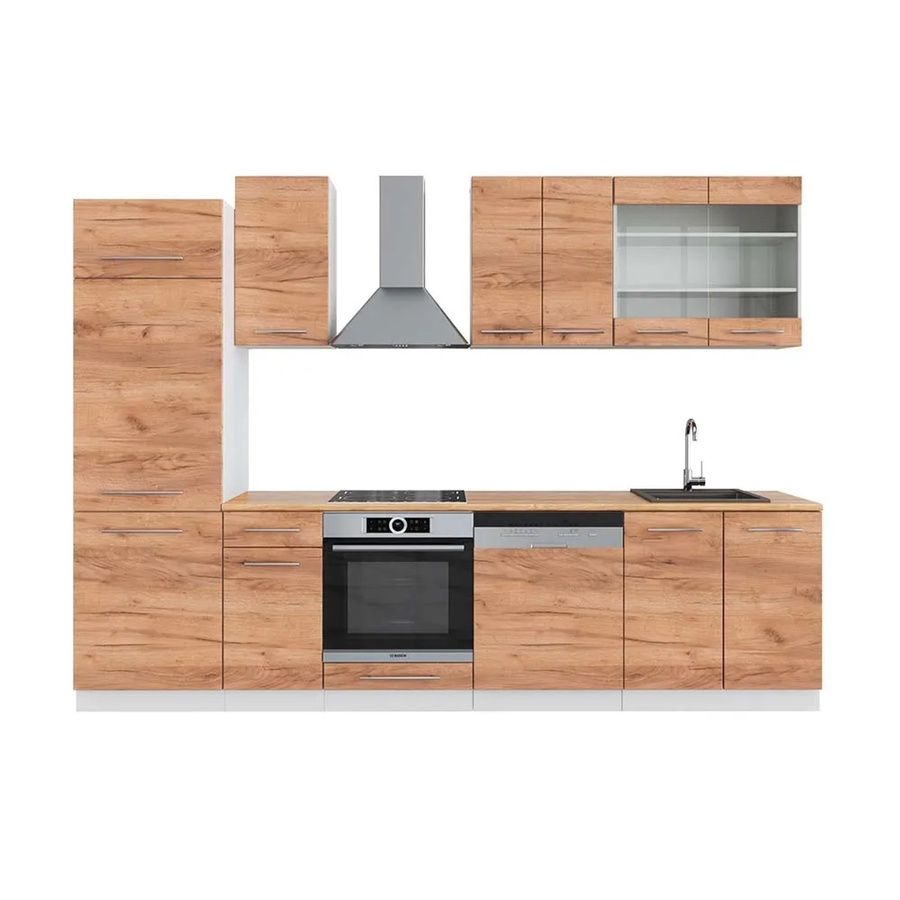 Vicco Fame-Line Küchenzeile Goldkraft Eiche und Weiß, moderne Küchenzeile ohne Elektrogeräte, B/T/H: 300 x 60 x 82 cm - Bild 2
