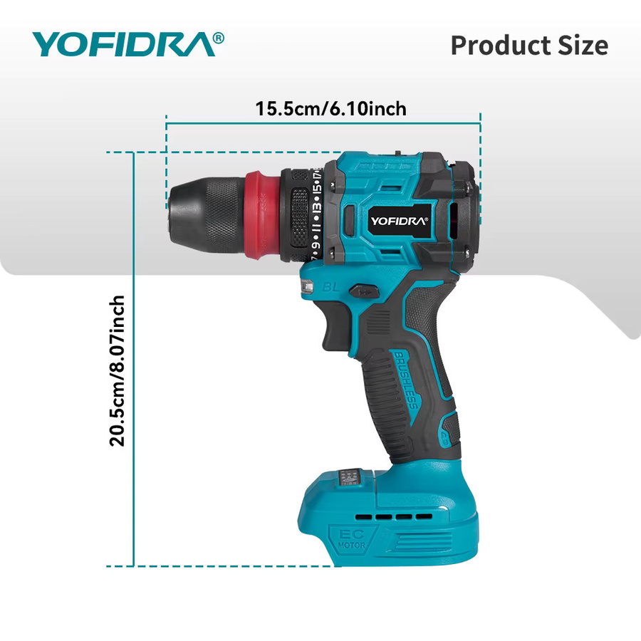 YOFIDRA 2-in-1 Bürstenloser Elektrischer Schlagbohrschrauber und Hammer für Makita LXT Akkus - Bild 2