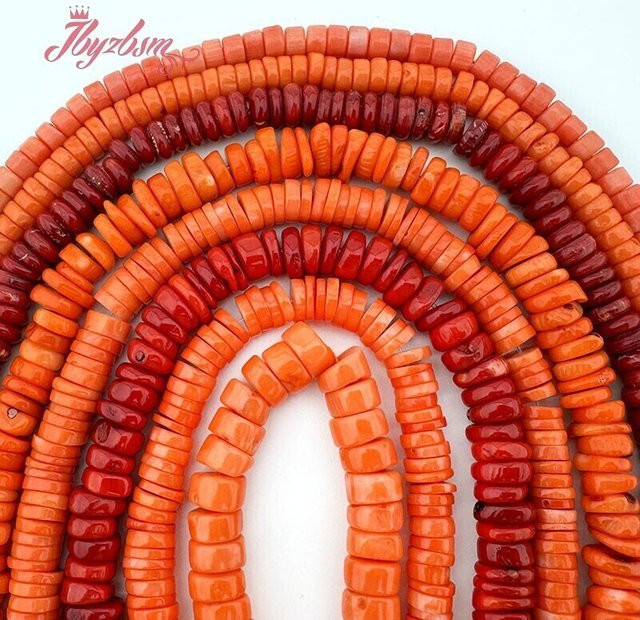 Koralle Heishi Rondelle Perlen, Orange Rot Weiß, 15" - Bild 1