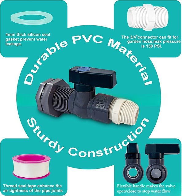 PVC-Regenfass-Umstellungsset in Schwarz mit 3/4 Zoll Regenfassventil und Schottverschraubungsadapter - Bild 1
