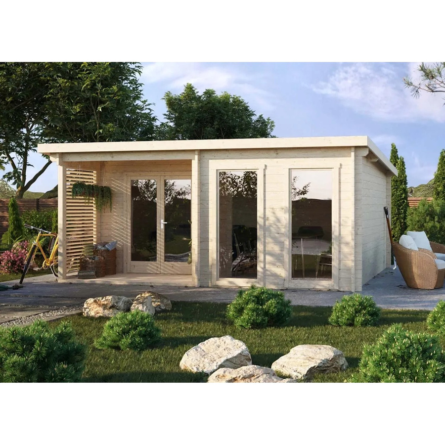 Fjordholz Gartenhaus Modell Alba 44 aus imprägnierter Kiefer in Beige mit Fenster und Tür - Bild 2