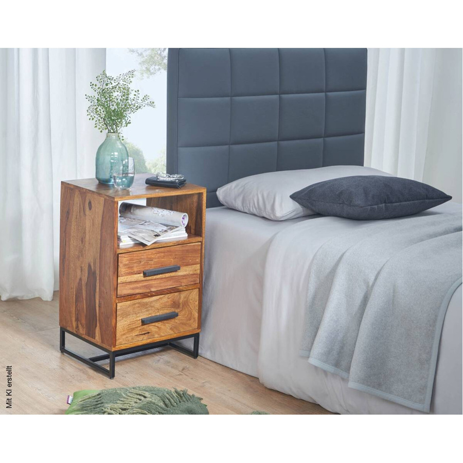 Wohnling Nachttisch aus Sheesham-Holz und Metall in Braun und Schwarz, B/H/T: 40 x 66 x 35 cm - Bild 3