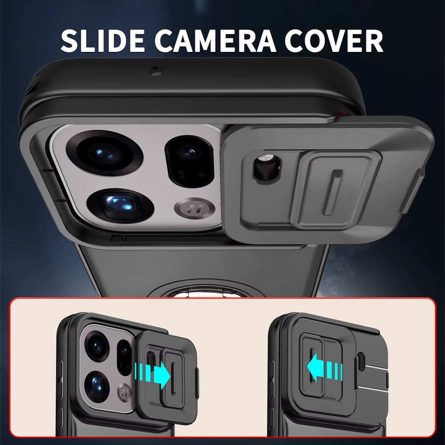 Stoßfeste Armor Case Schutzhülle für OPPO Find X9 und OPPO Find X9 Pro mit Ring-Ständer und Linsenschutz aus TPU+PC in Pink oder Black - Bild 3
