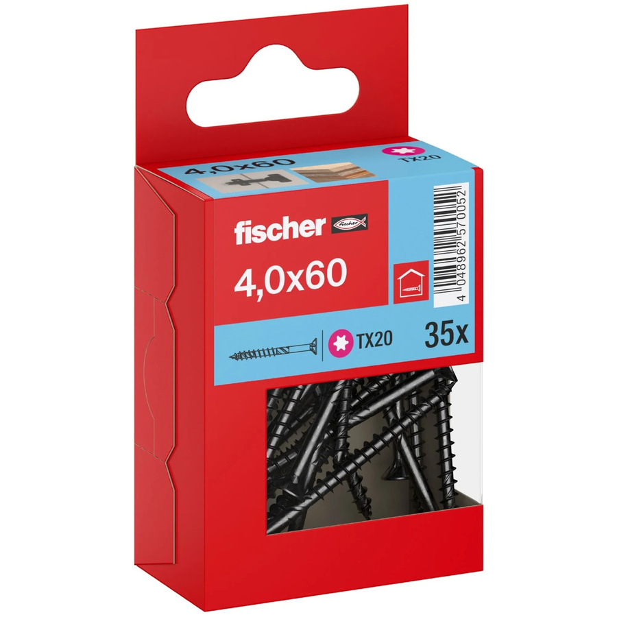 Fischer PowerFast II Senkkopf Schraube mit Torx-Antrieb und Teilgewinde in Schwarz, Durchmesser: 4 mm, Länge: 60 mm, 35 Stück - Bild 2