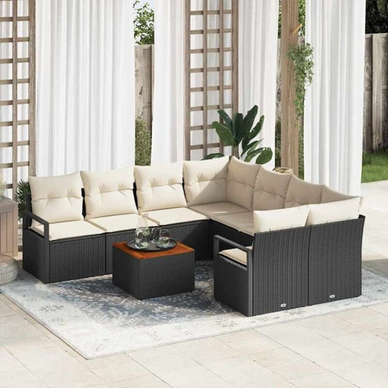 vidaxl Garten-Sofa-Set aus Poly-Rattan mit 9 Kissen in Schwarz - Bild 1