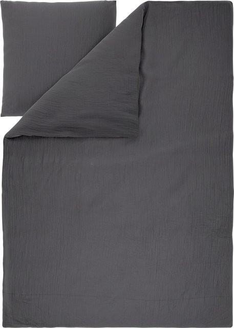 LIVARNO Bettwäsche Musselin aus Baumwolle Grau, B/H: 155 x 220 cm mit Kissenbezug 80 x 80 cm - Bild 1