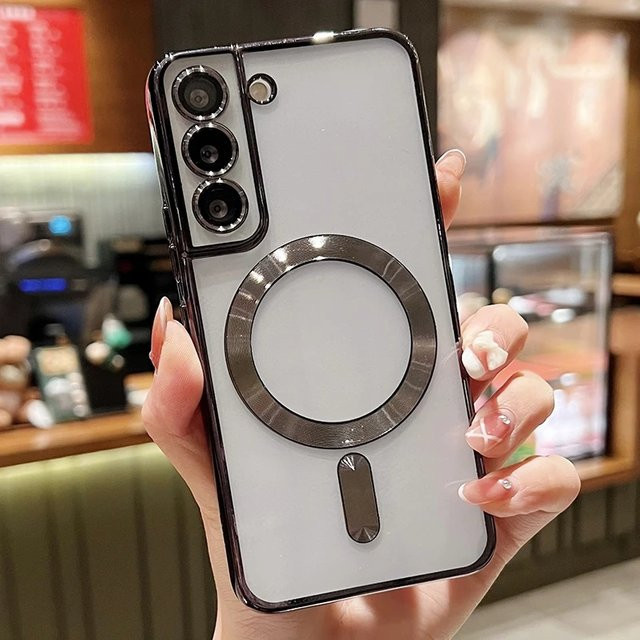 Luxus Silikon Schutzhülle mit MagSafe Magnetfunktion für Samsung Galaxy S20 S21 S22 S23 S24 Ultra Plus in Gold oder Weiß - Bild 1